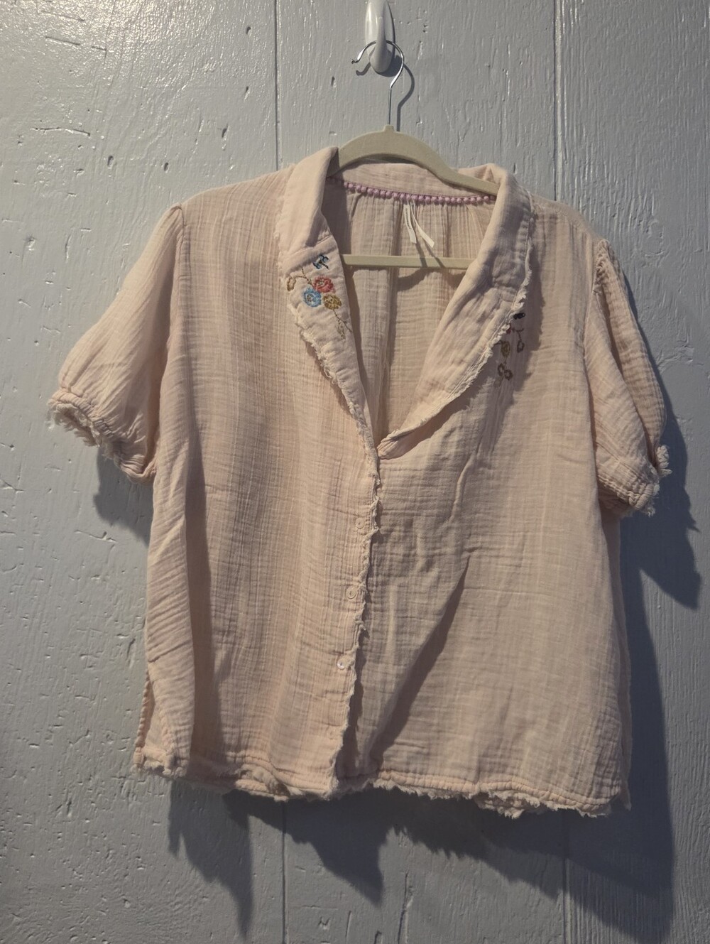Anthropologie Romily Gauze Lt Pink Embroidered Cotton Button-Front Women's Top